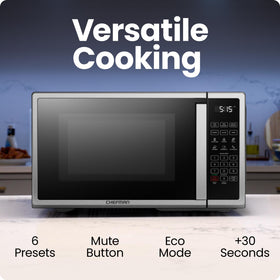 Chefman microwave interior cavity highlighting even heating and versatile cooking