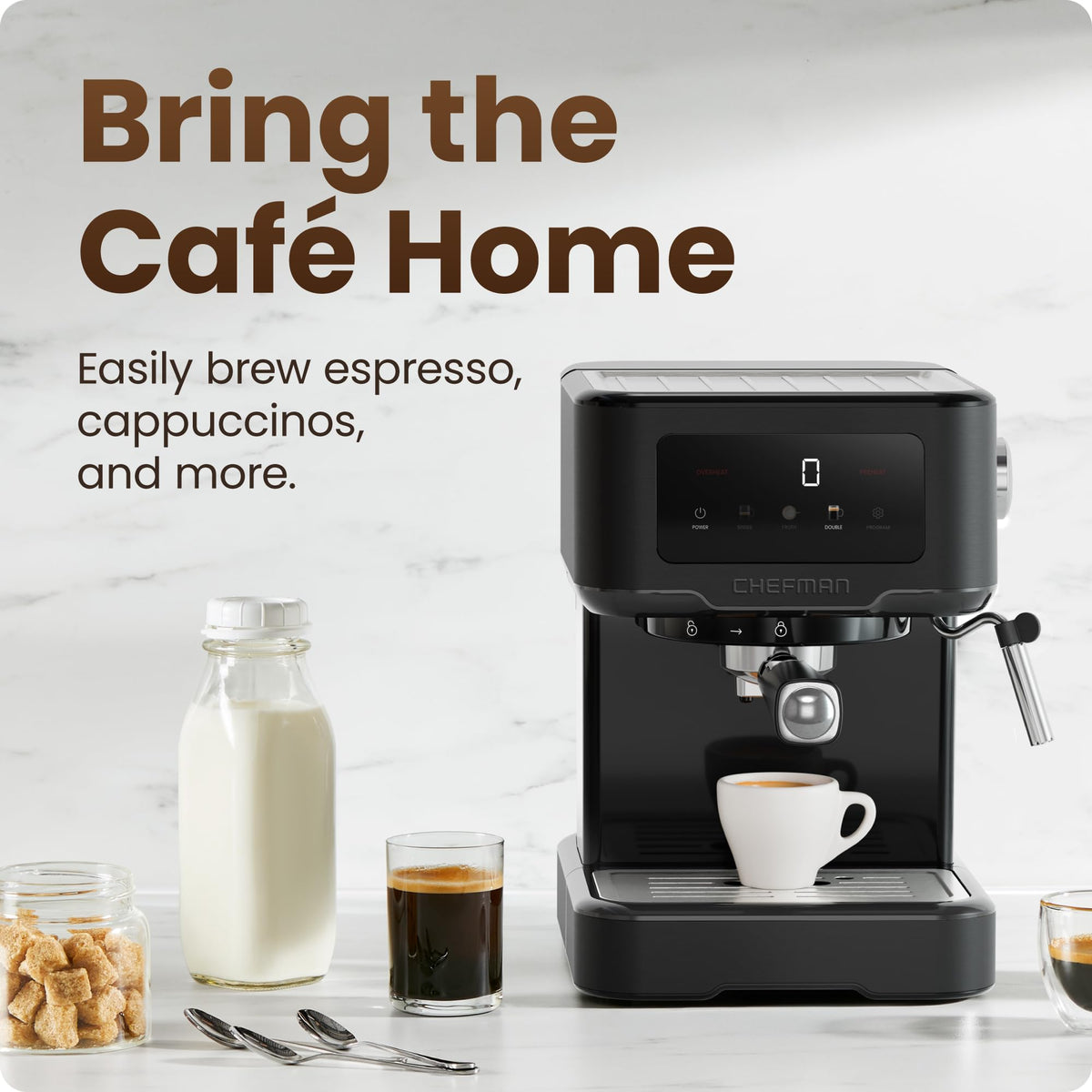 Chefman CraftBrew control panel for quick espresso customization.
