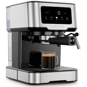 Chefman CraftBrew espresso machine front view in sleek stainless steel