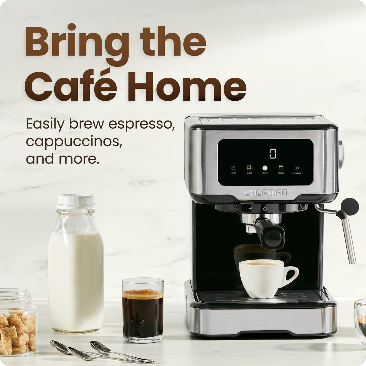 Chefman CraftBrew steam wand frothing milk for lattes and cappuccinos