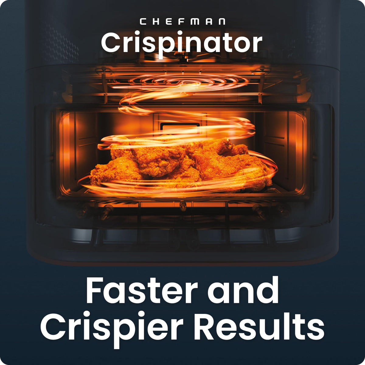 Chefman Crispinator six-function versatility for air frying, broiling, dehydrating, and baking
