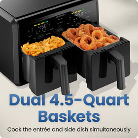 Chefman Dual Air Fryer Oven sync technology coordinates finishes for easy serving