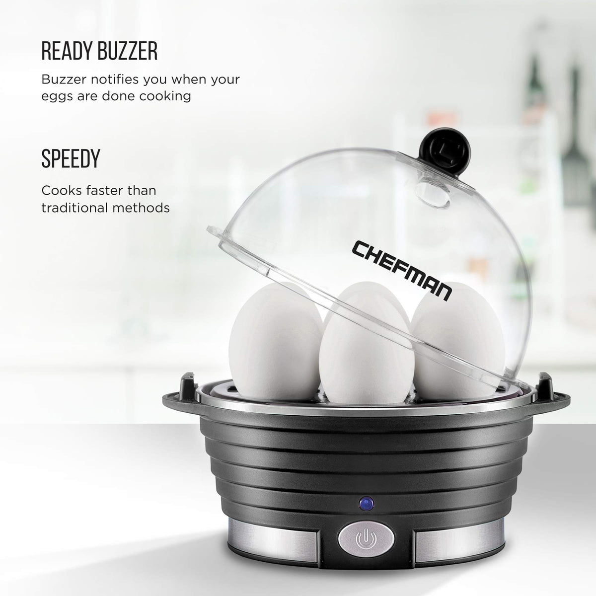 Poached eggs prepared with Chefman Egg Maker for tender, restaurant-style results