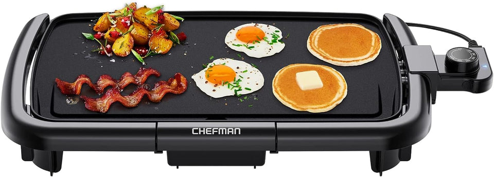 Chefman electric griddle full top view showing compact surface for small kitchens.