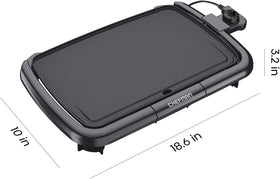 Chefman electric griddle nonstick cooking surface for quick cleanup.