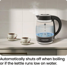Chefman electric kettle borosilicate glass body for visible boiling