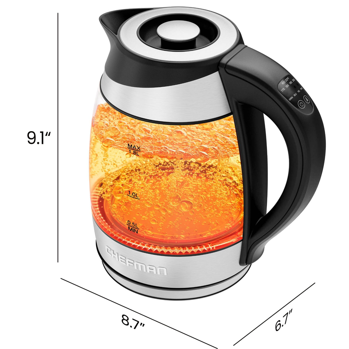 Chefman BPA-free stainless and glass 1.8L kettle for safe use