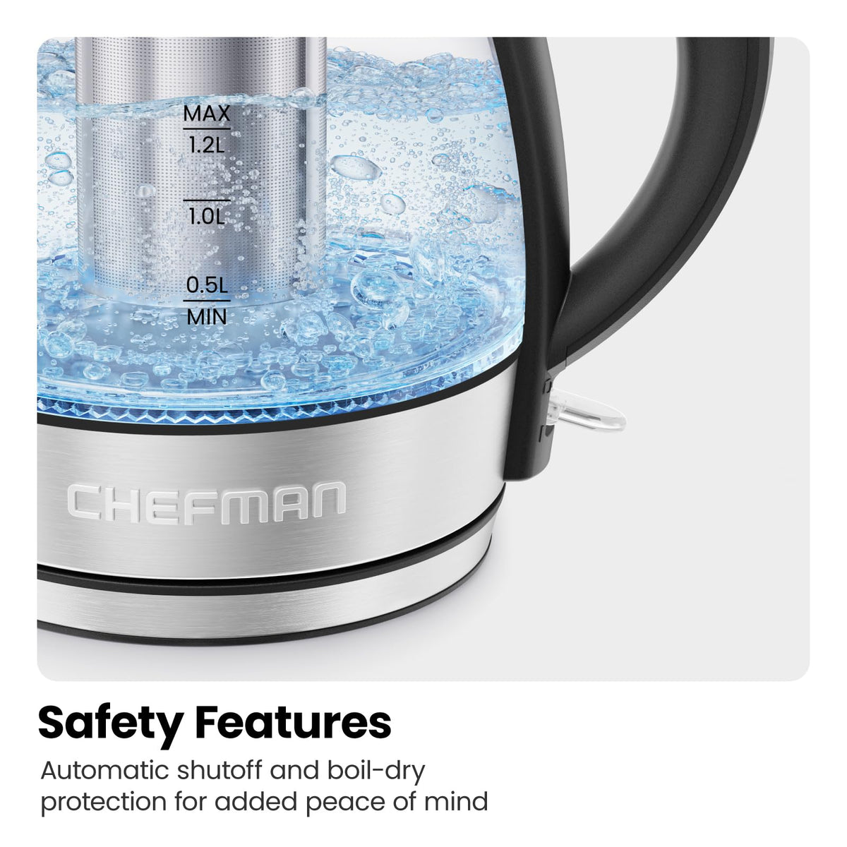 Cordless design of Chefman kettle enables serving away from the base.