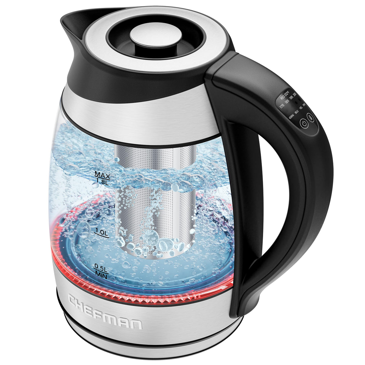 Chefman electric kettle glass kettle on base for fast, efficient heating