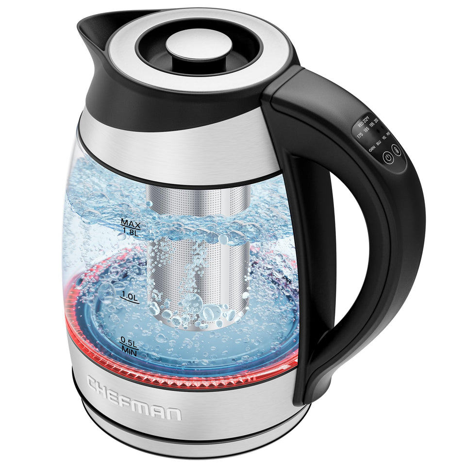 Chefman electric kettle glass kettle on base for fast, efficient heating