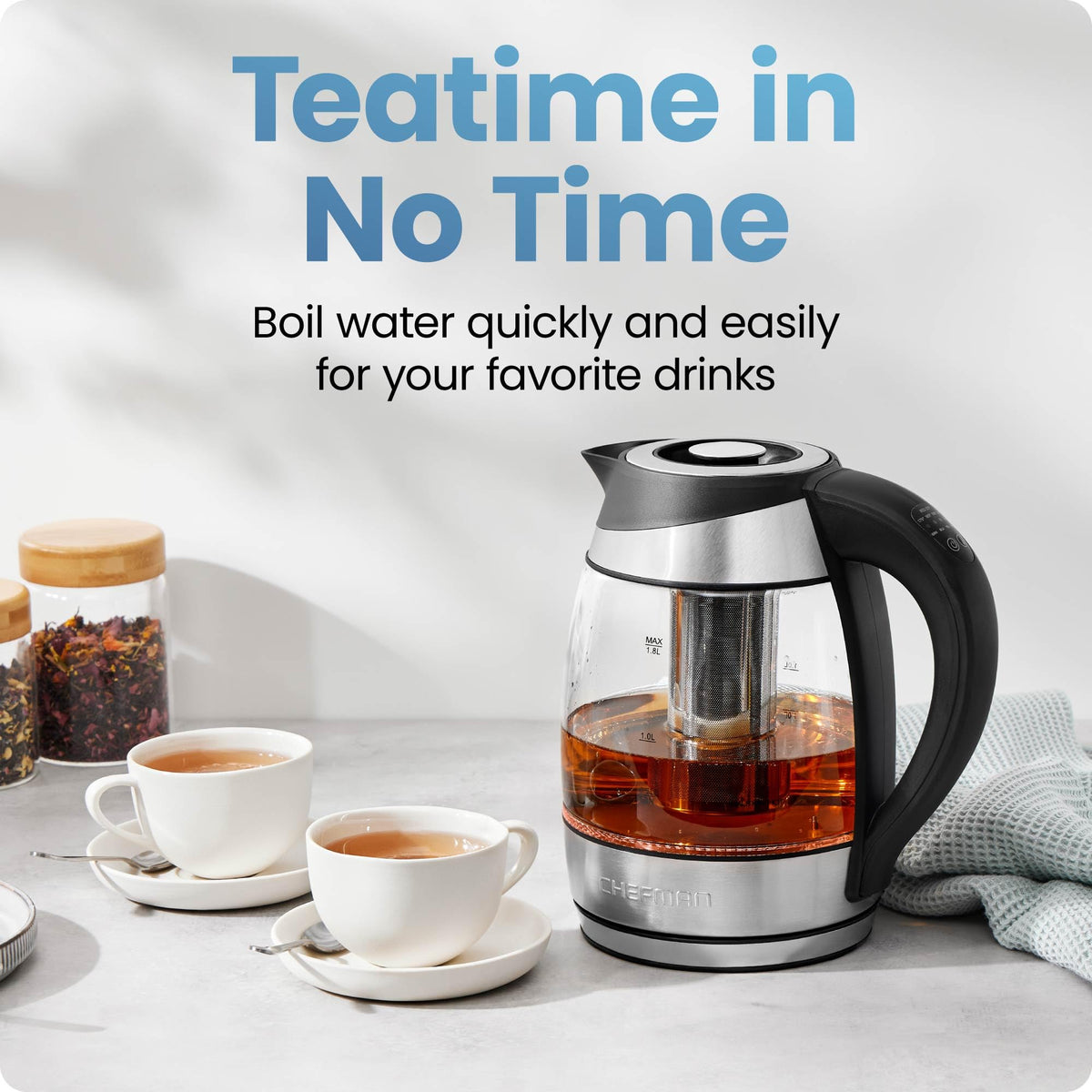 Chefman kettle with removable tea infuser for loose-leaf brewing