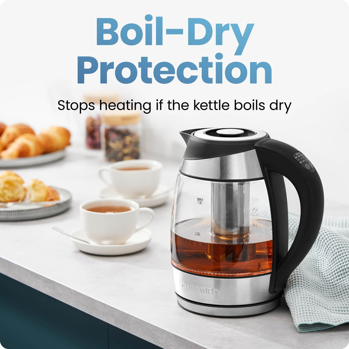 Chefman kettle showing safety shutoff feature during heating