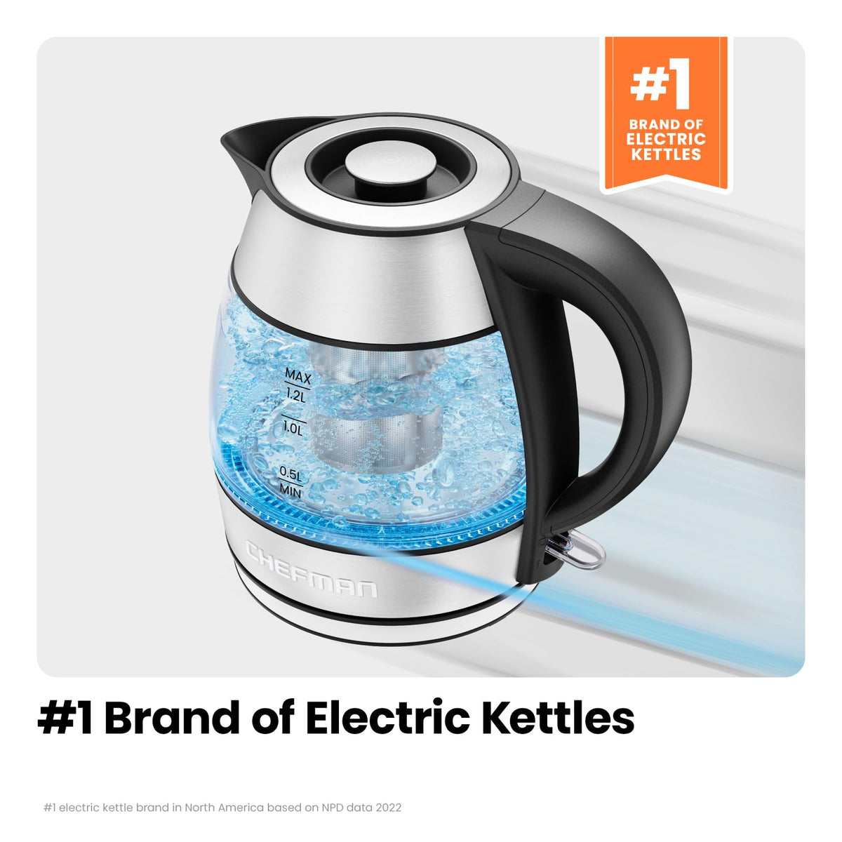 Stainless-steel infuser for loose-leaf tea in Chefman kettle.