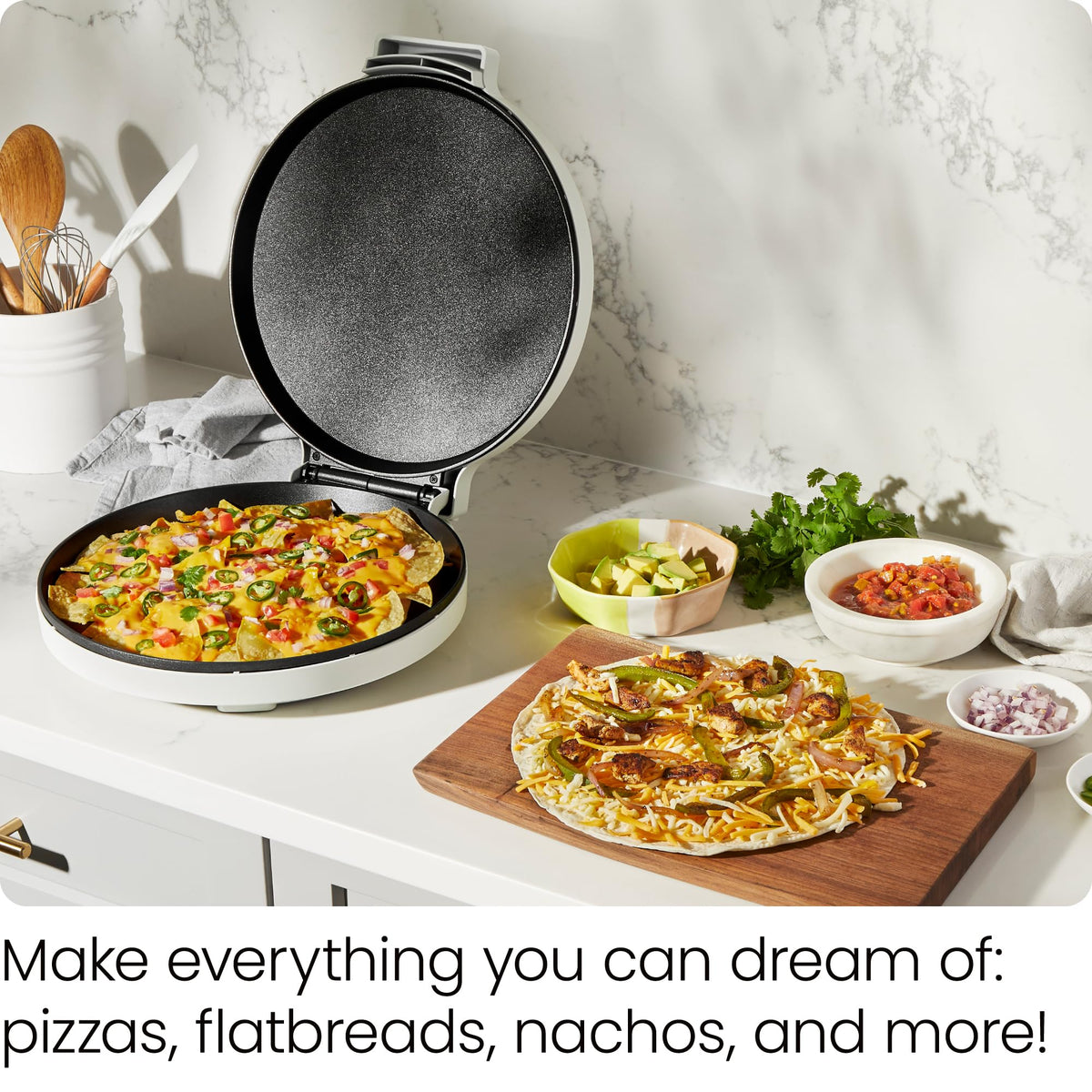 Chefman Everything Maker open lid shows dual heating for versatile cooking
