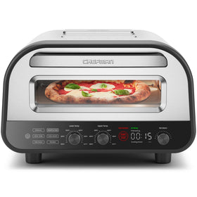 Chefman Indoor Pizza Oven front view on a kitchen counter for quick homemade pizzas.