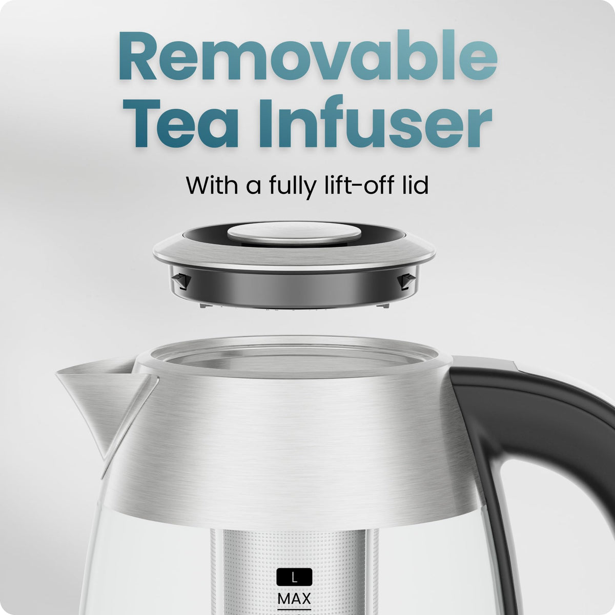 Chefman Lightning kettle on cordless 360-degree base for easy pouring.