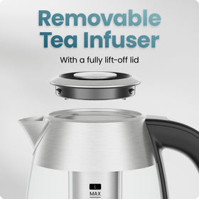 Chefman Lightning kettle on cordless 360-degree base for easy pouring.