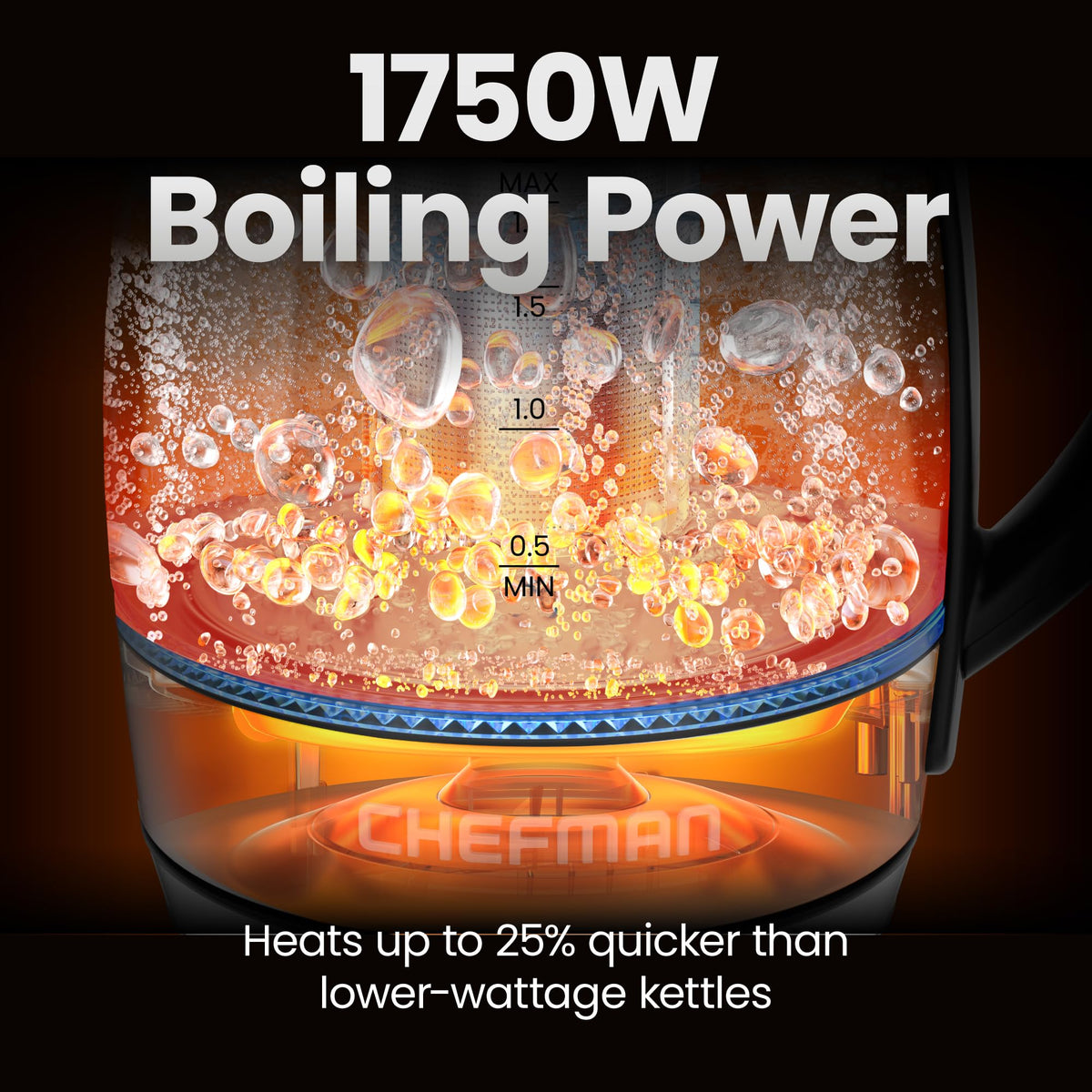 Chefman Lightning kettle with Keep Hot feature maintaining temp for hours.