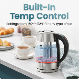 Chefman Lightning kettle LED indicators show standby, boiling, and ready.