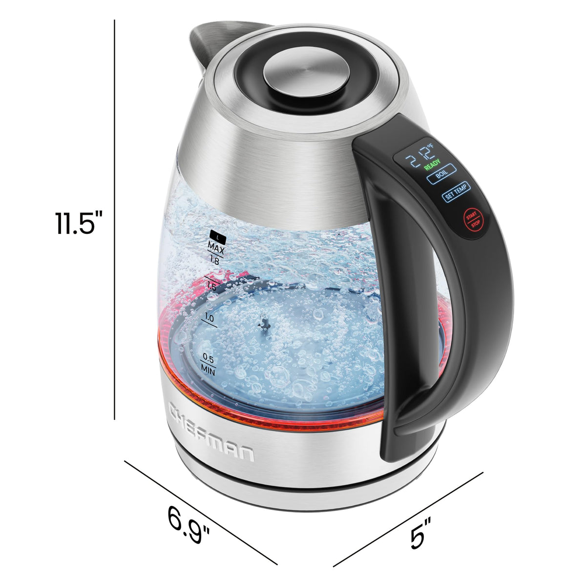 Chefman Lightning kettle safety shutoff provides safe use during boiling.