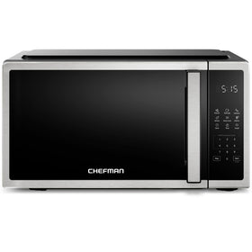Chefman compact microwave front view showing space-saving footprint for small kitchens