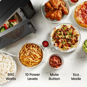 Chefman microwave control panel in black with 10 power levels and presets