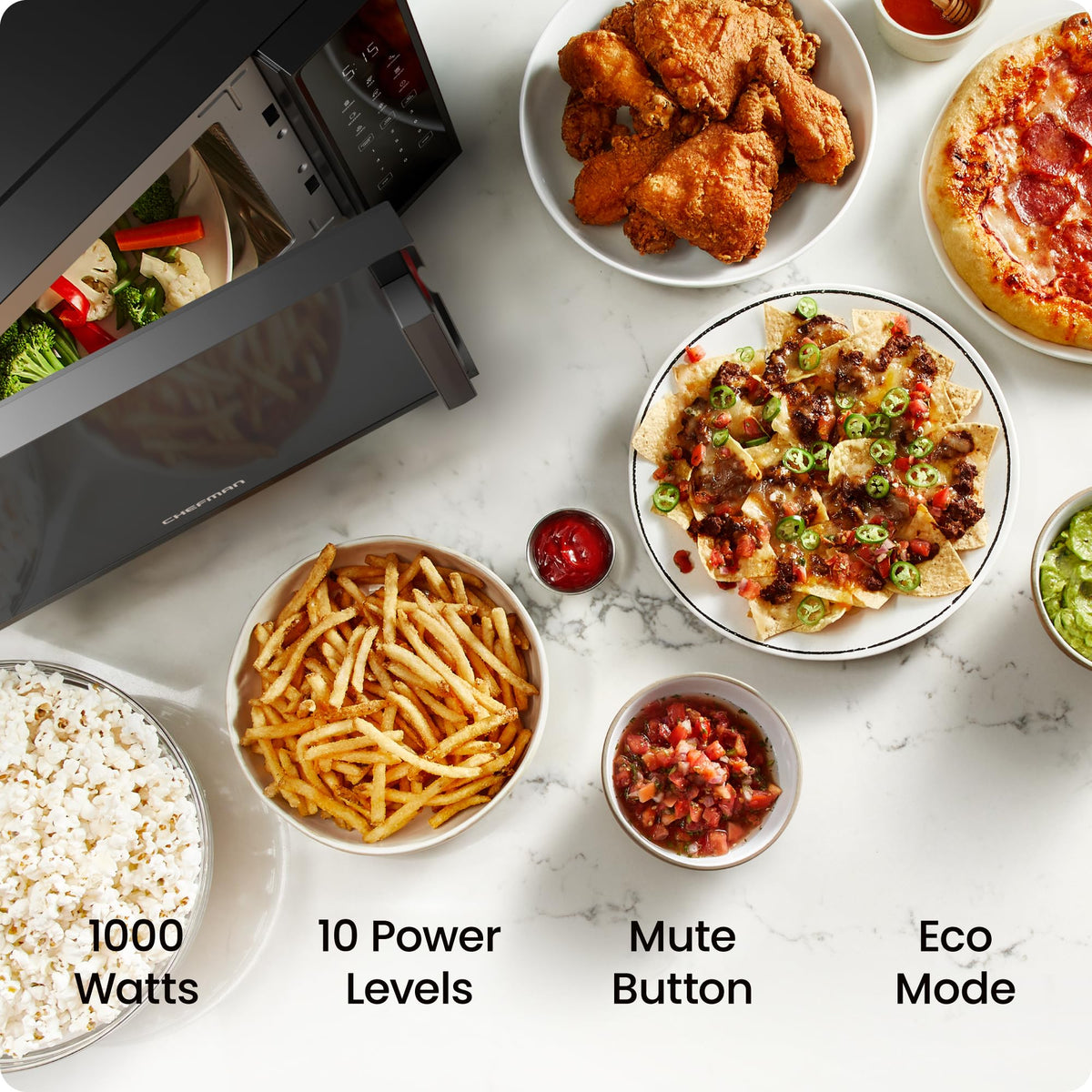 Chefman microwave digital controls enable quick reheats with precise time and power.