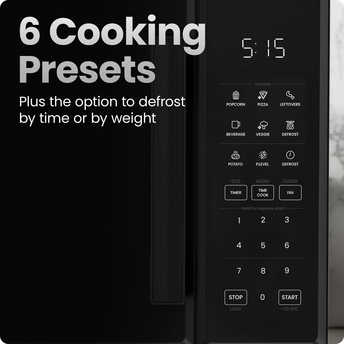 Chefman microwave door open in black for easy loading