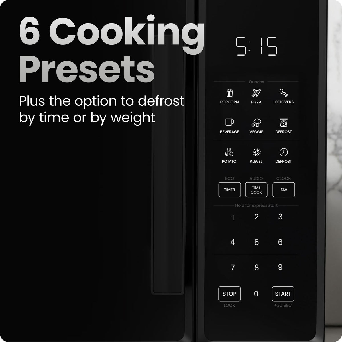 Chefman microwave eco mode helps save energy when idle.