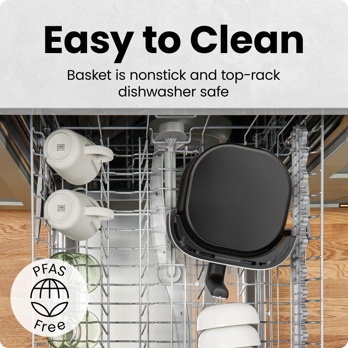 Chefman Mini Air Fryer easy-clean rack illustrating compact storage