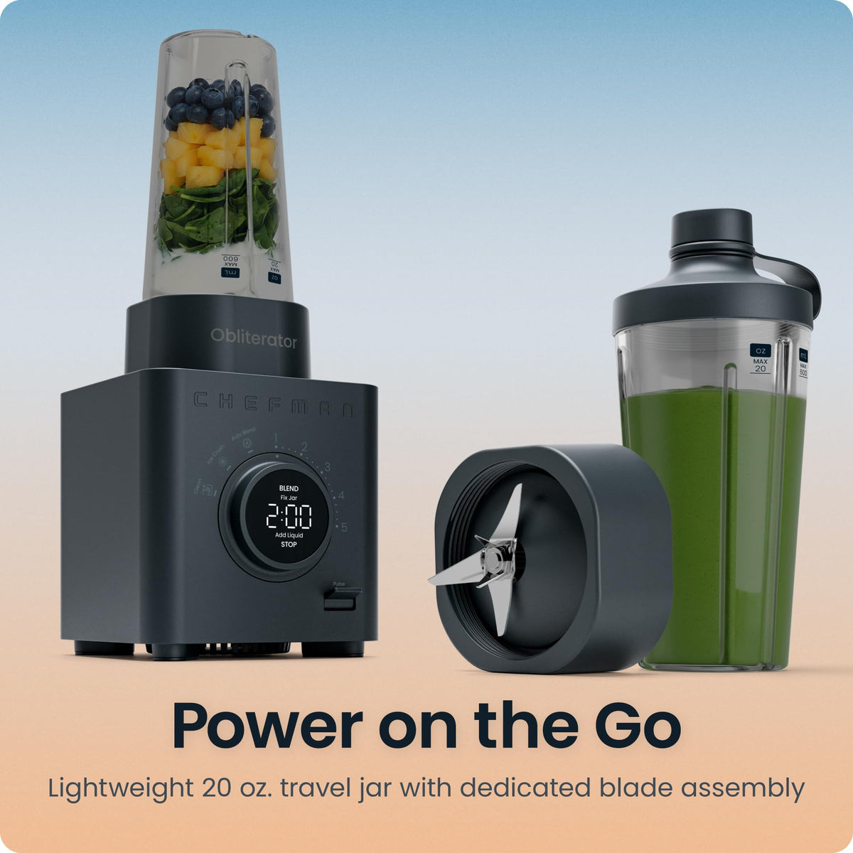 Chefman Obliterator includes travel jar, tamper, and warranty for peace of mind.
