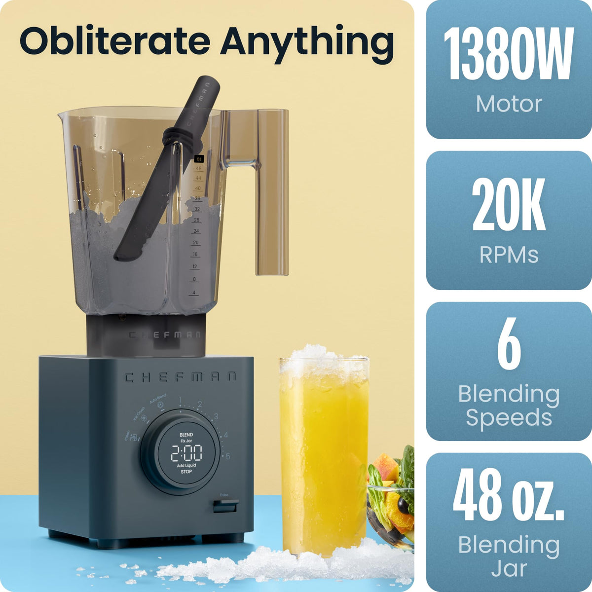 Chefman Obliterator dial control panel with multiple speeds.