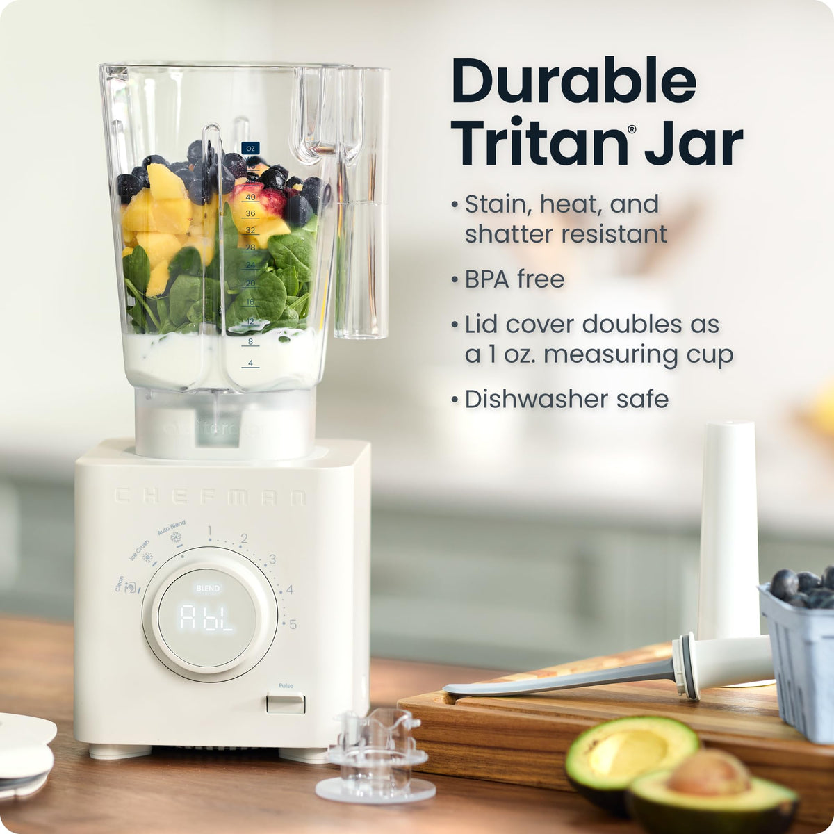 Chefman Obliterator lid with 1 oz measuring cup for add-ins