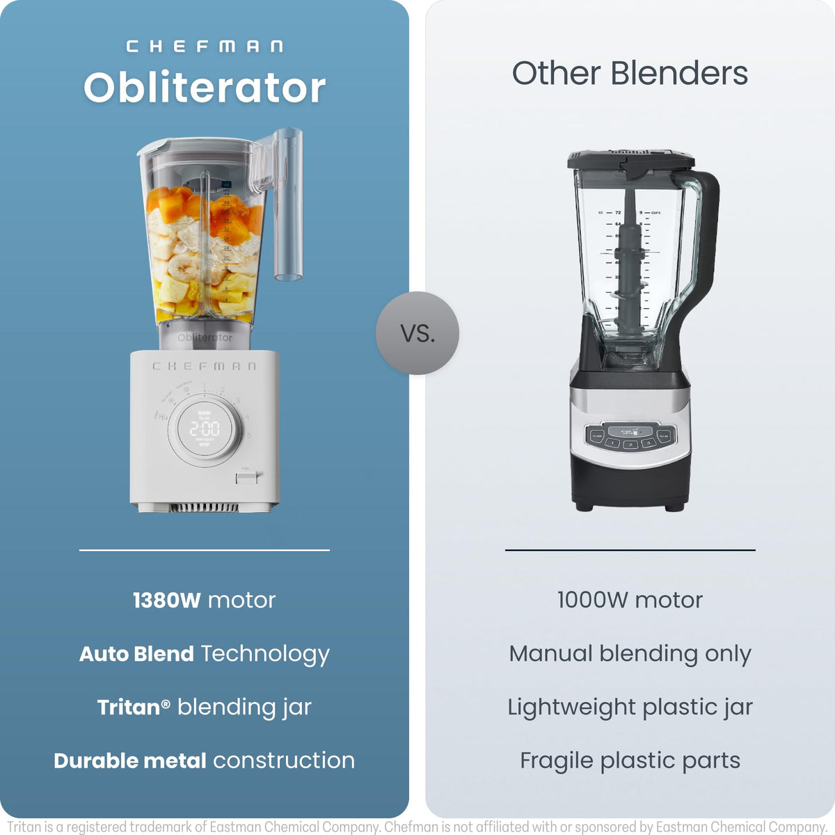 Chefman Obliterator stainless steel blade delivers smooth blends