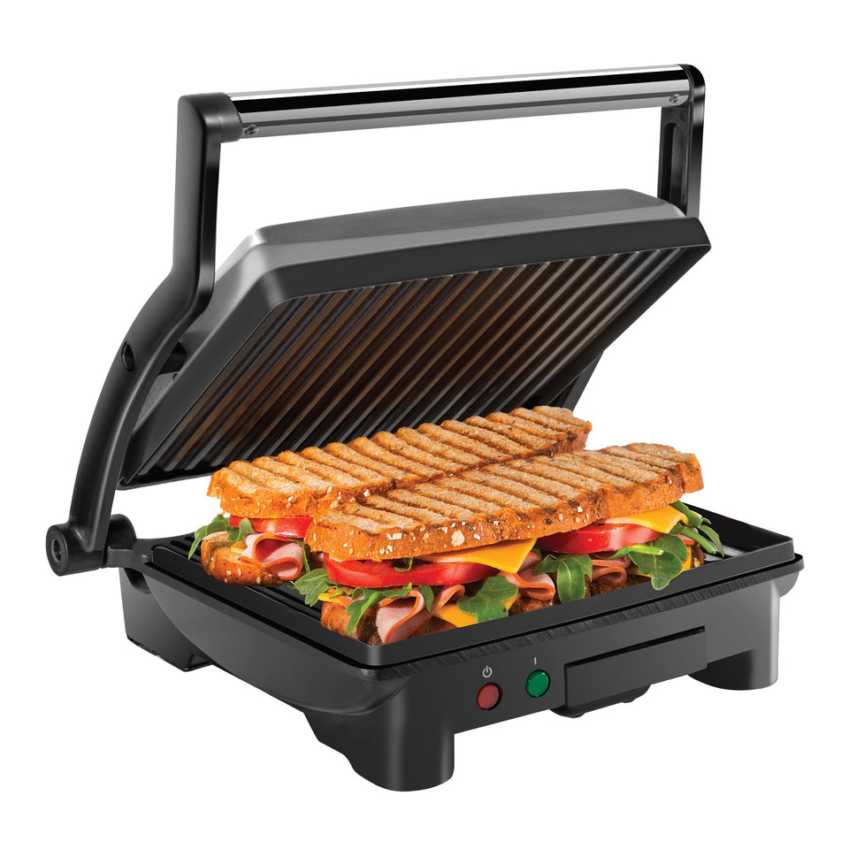 Chefman Panini Press closed surface for even grilling and compact countertop appeal.