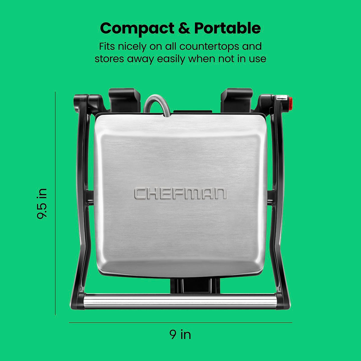 Chefman Panini Press easy-clean design simplifies grease removal after cooking.