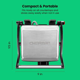 Chefman Panini Press easy-clean design simplifies grease removal after cooking.