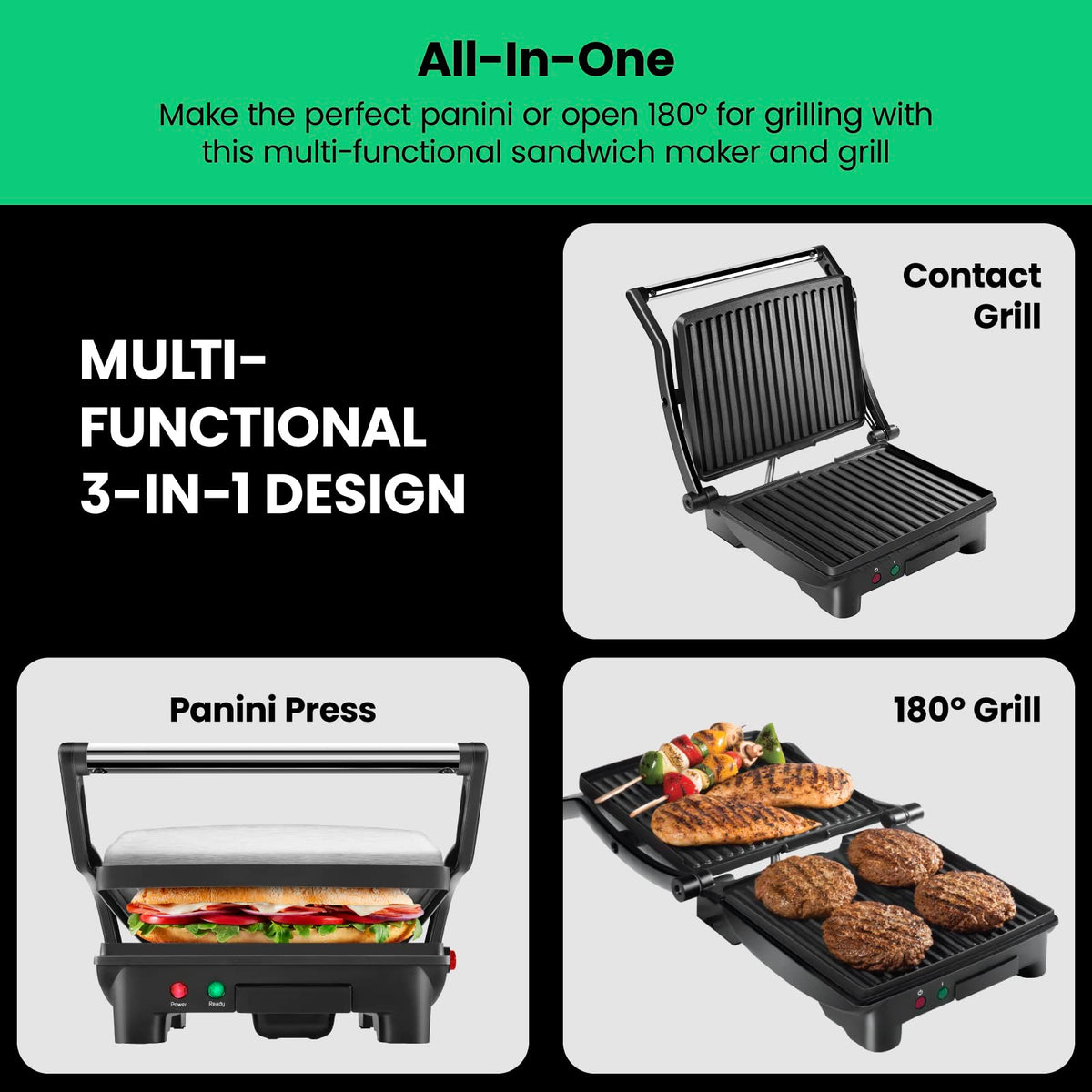 Chefman Panini Press non-stick plates reduce sticking for easy food release.