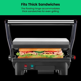 Chefman panini press non-stick plates simplify food release and cleaning.