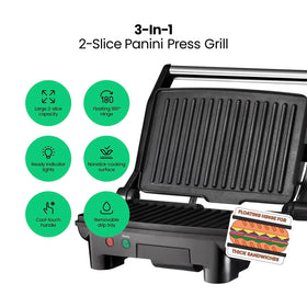 Chefman panini press open at 180 degrees for versatile grilling.