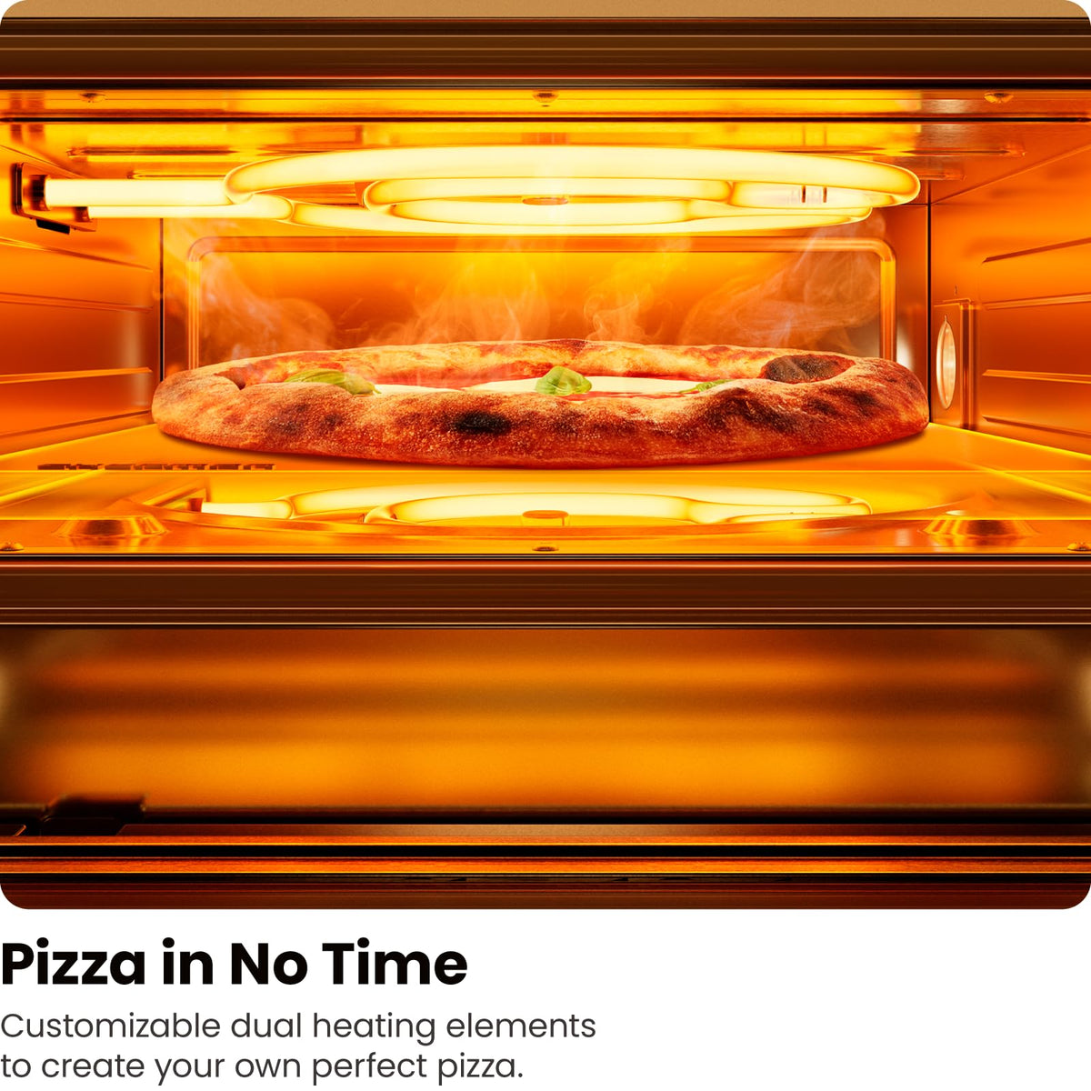 Chefman oven cooks back-to-back pizzas with consistent heat retention.