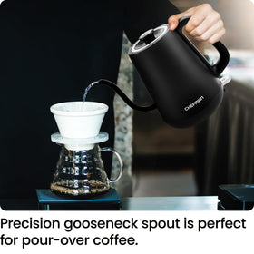 Chefman gooseneck kettle side view highlighting compact 0.8L capacity