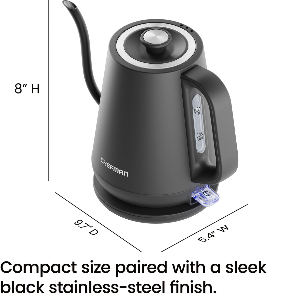 Chefman gooseneck kettle stainless-steel finish adds modern style