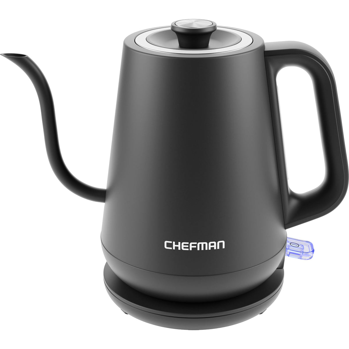 Chefman gooseneck kettle top view shows precise pour ideal for pour-over coffee