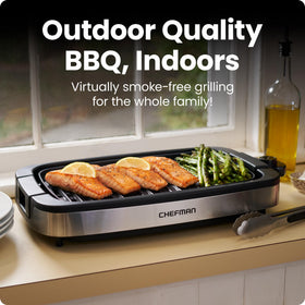 Chefman smokeless indoor grill grilling surface showing a large cook space.