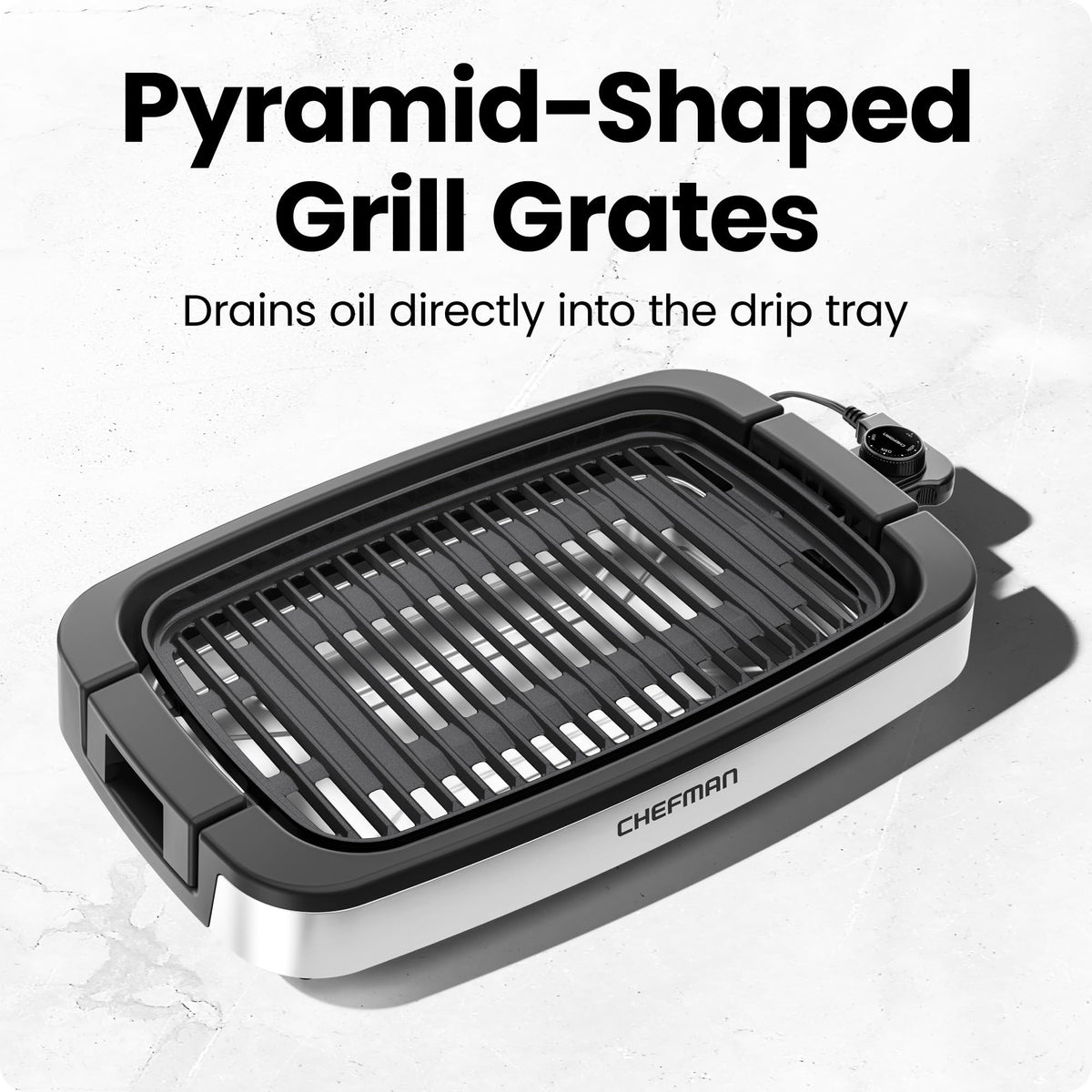 Chefman smokeless indoor grill nonstick pyramid plate for healthier cooking.