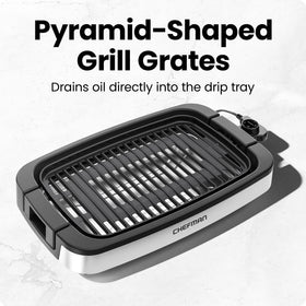 Chefman smokeless indoor grill nonstick pyramid plate for healthier cooking.