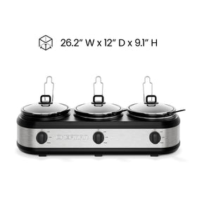 Chefman triple slow cooker dishwasher-safe parts for easy cleanup after meals.