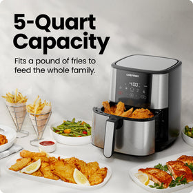 Chefman TurboFry Touch air fryer basket ready for easy cleanup.