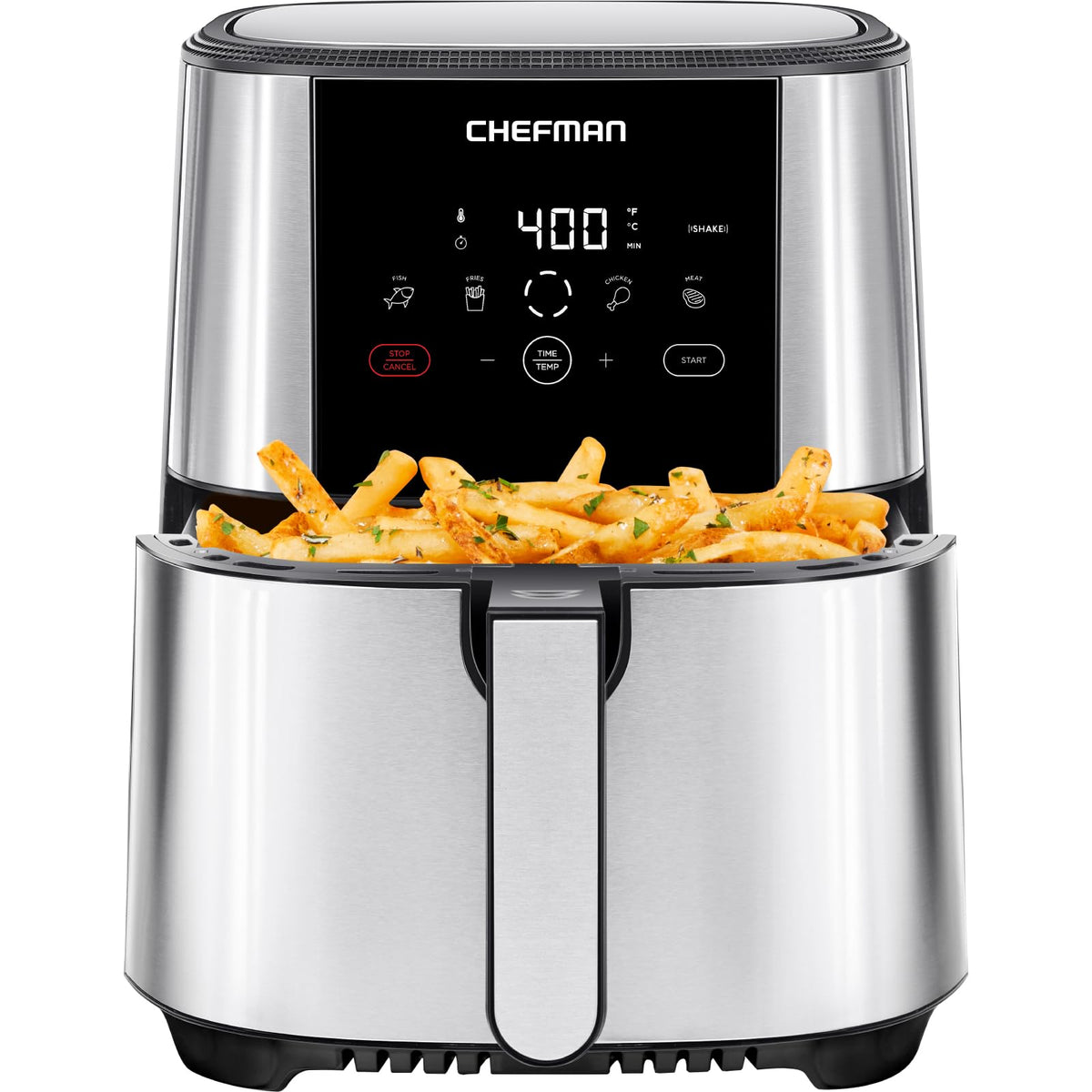 Chefman TurboFry Touch air fryer front view for quick family meals.